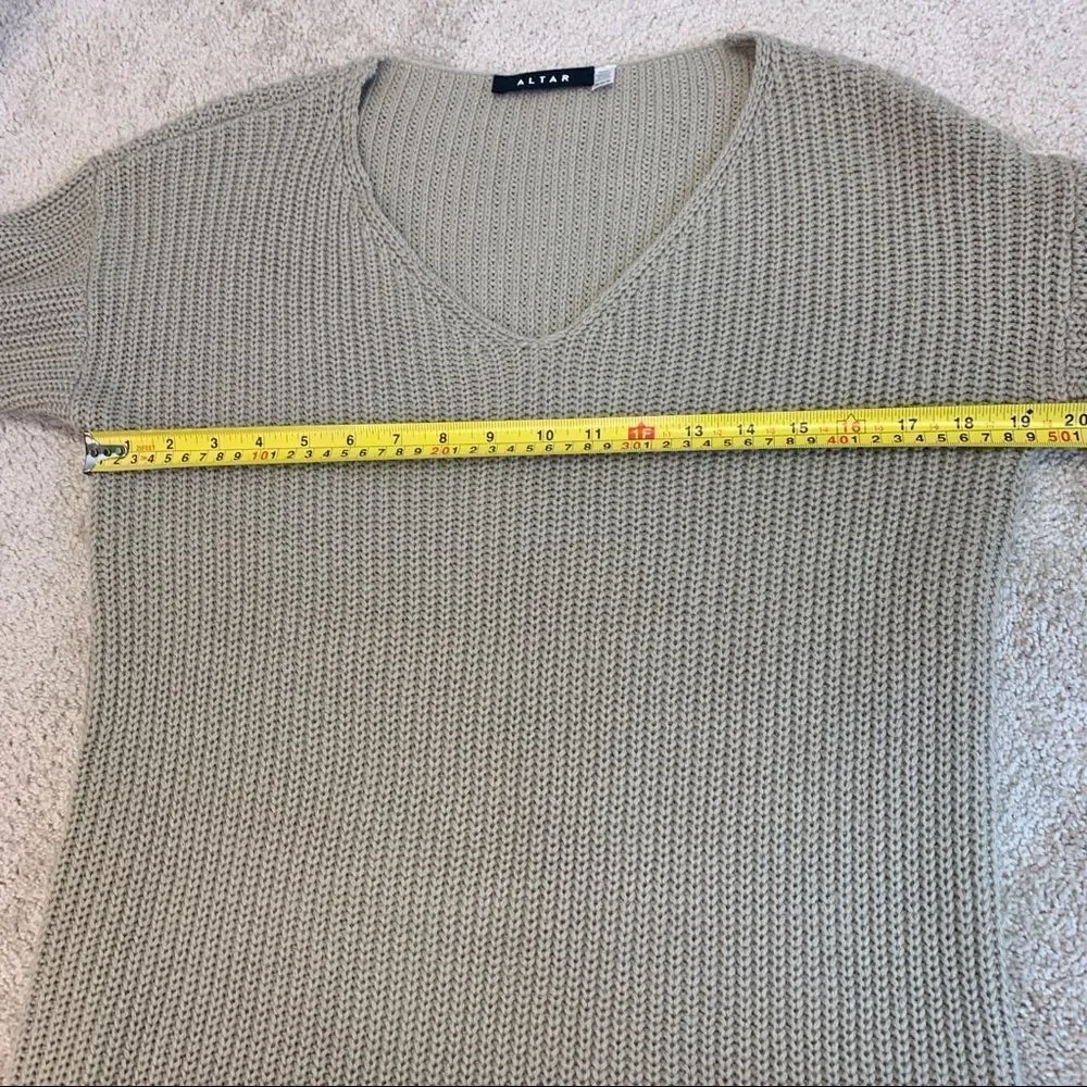 ALTAR beige tan brown tie-sleeve oversized long V-neck sweater size medium
